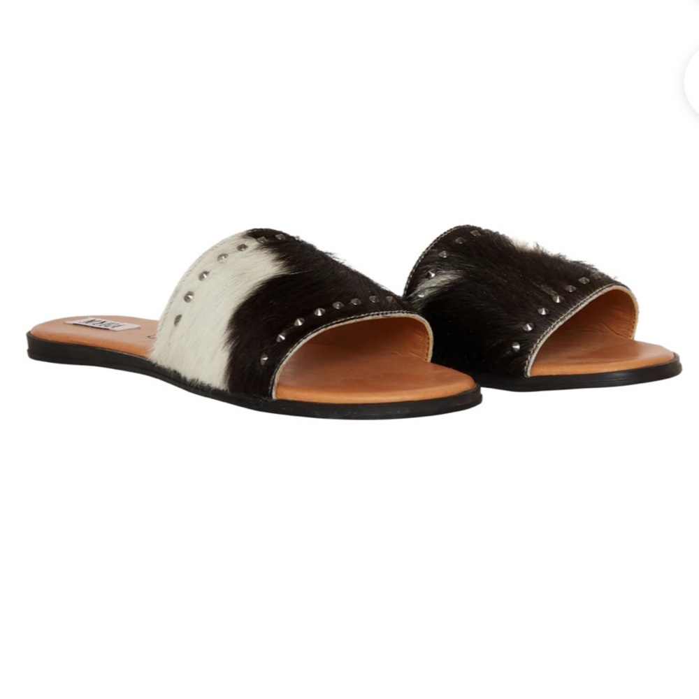 MYRA Silver Studded Cowhide Flat Sandals